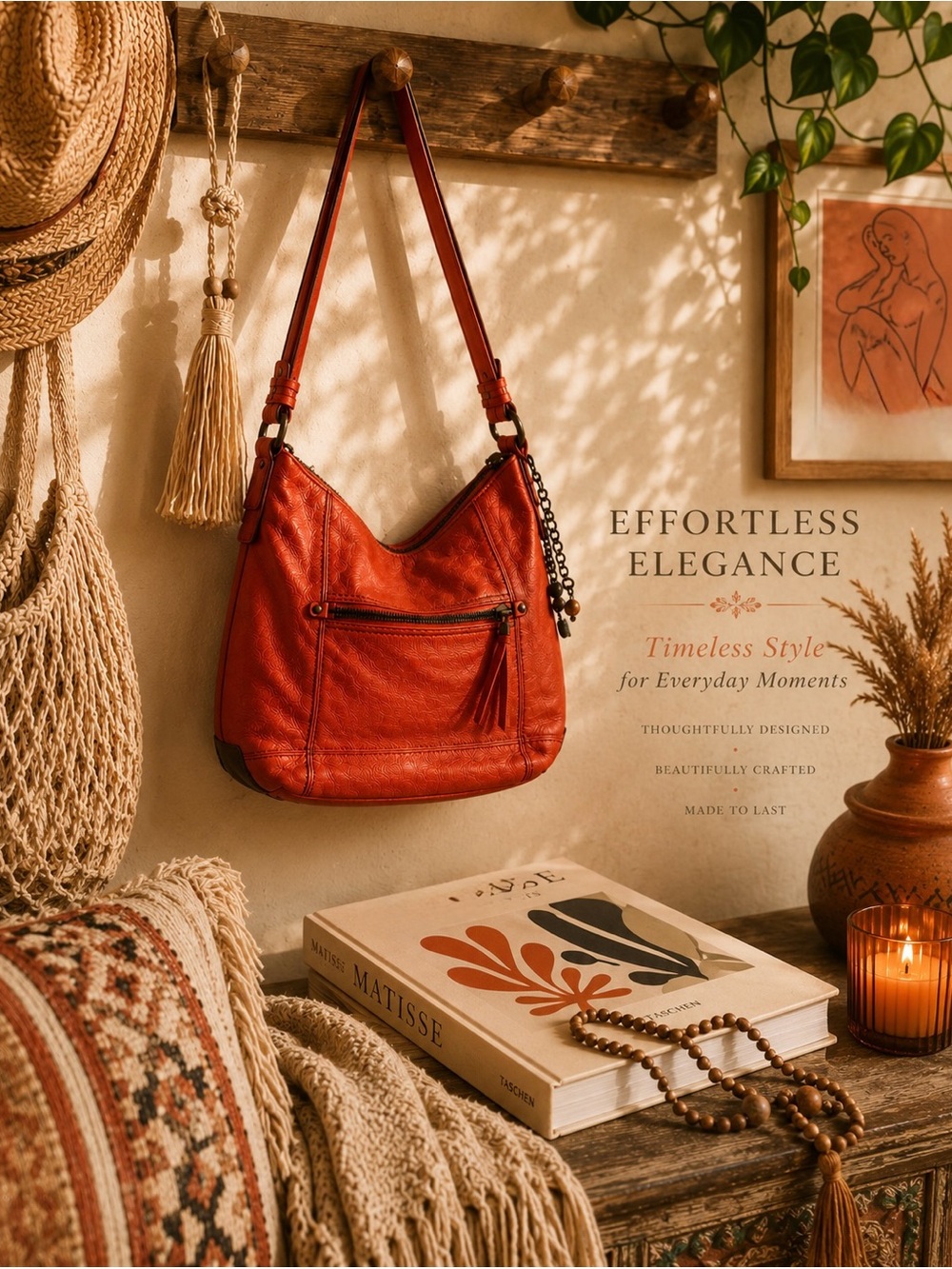 The Sak Coral Pebbled Leather Hobo Shoulder Bag | Soft Slouch Everyday Purse
